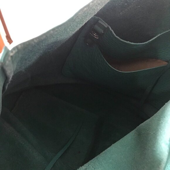 Cole Haan Genuine Leather Satchel Handbag Green Upcycled Tote Hash Tag - Picture 6 of 6